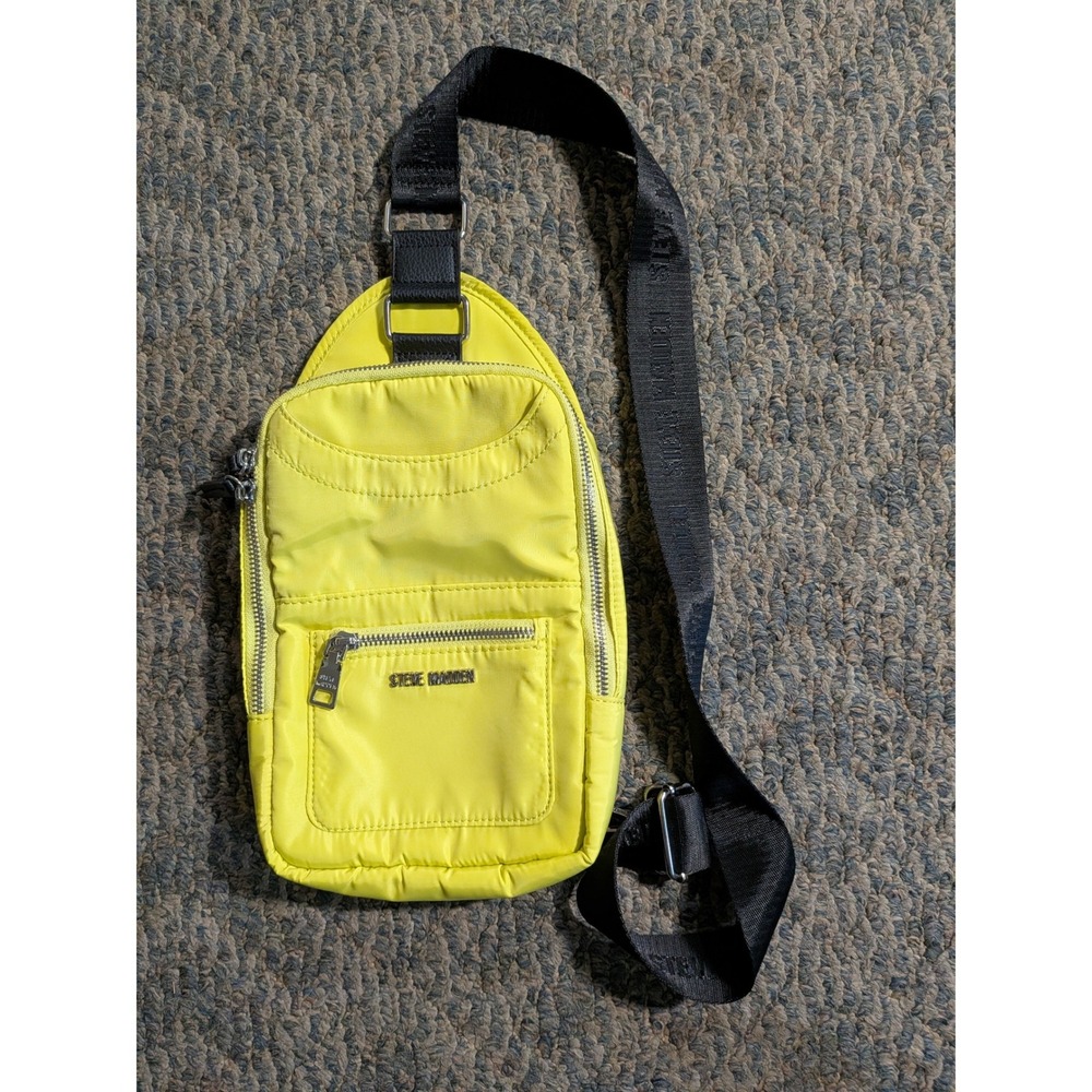 Steve Madden Neon Yellow Nylon Sling Bag Crossbody Backpack Silver Hardware